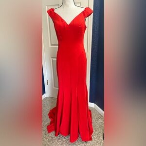 Elegant Red Off-Shoulder Evening Dress
